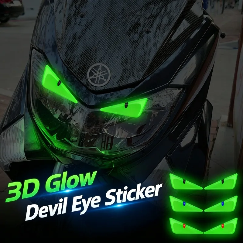 Glow Devil Eye Stickers Luminous Resin Car Motorcycle Helmet Decals Waterproof Night Glow Vehicle Decor Stickers 1 Pair