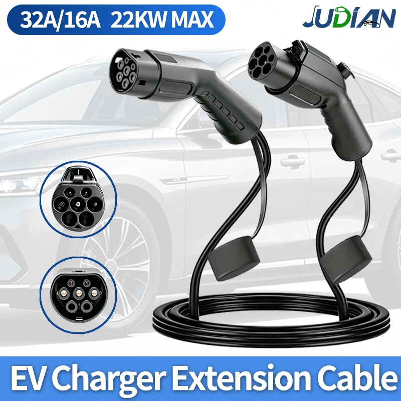 Type 2 EV Charging Extension Cable 3.5KW 7KW 11KW 22KW, Type2 Plug for Portable EV Charger Wallbox & Charging Station