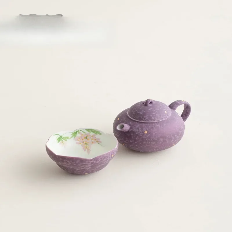Hand painted wisteria flower teapot, teacup, one pot and one cup of kung fu tea set, one person drinking set, travel se
