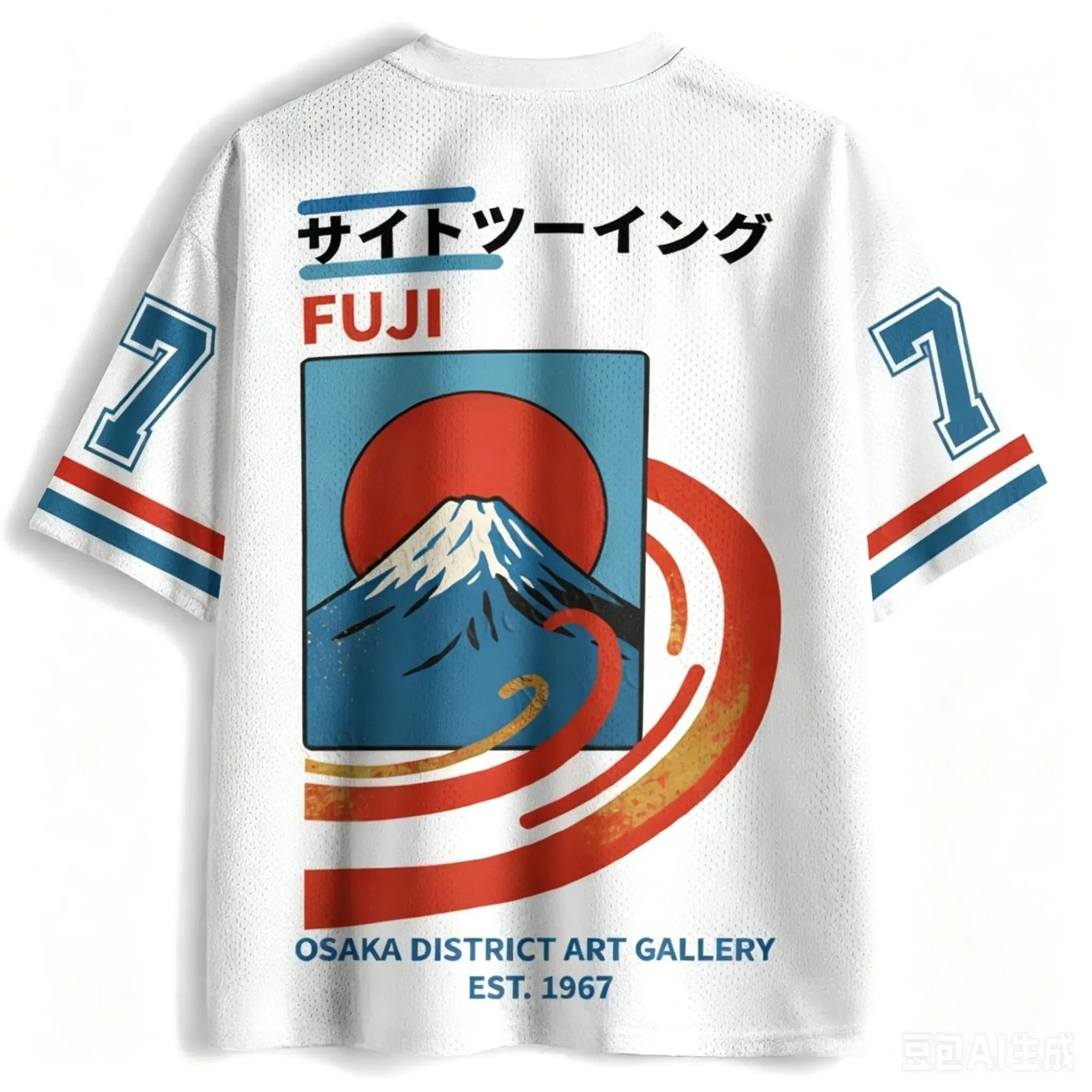 2026 Men's T-shirt, Women's Children's Japanese Mount Fuji Printed Loose Breathable V-Neck Casual T-Shirt Top