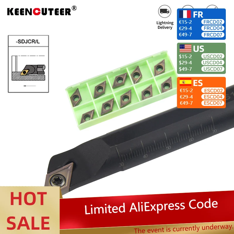 

1pc S12M-SDJCR07 S16Q-SDJCR11 S32T-SDJCR11 Internal Turning Tool Holder DCMT07/11 Carbide Inserts Lathe Bar Cutting Tools Set