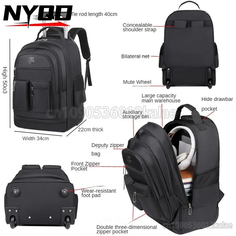 Men's New Large-capacity Travel Backpack Trolley Business Computer Bag with Wheels Women's Multi-layer Trolley Luggage Bag