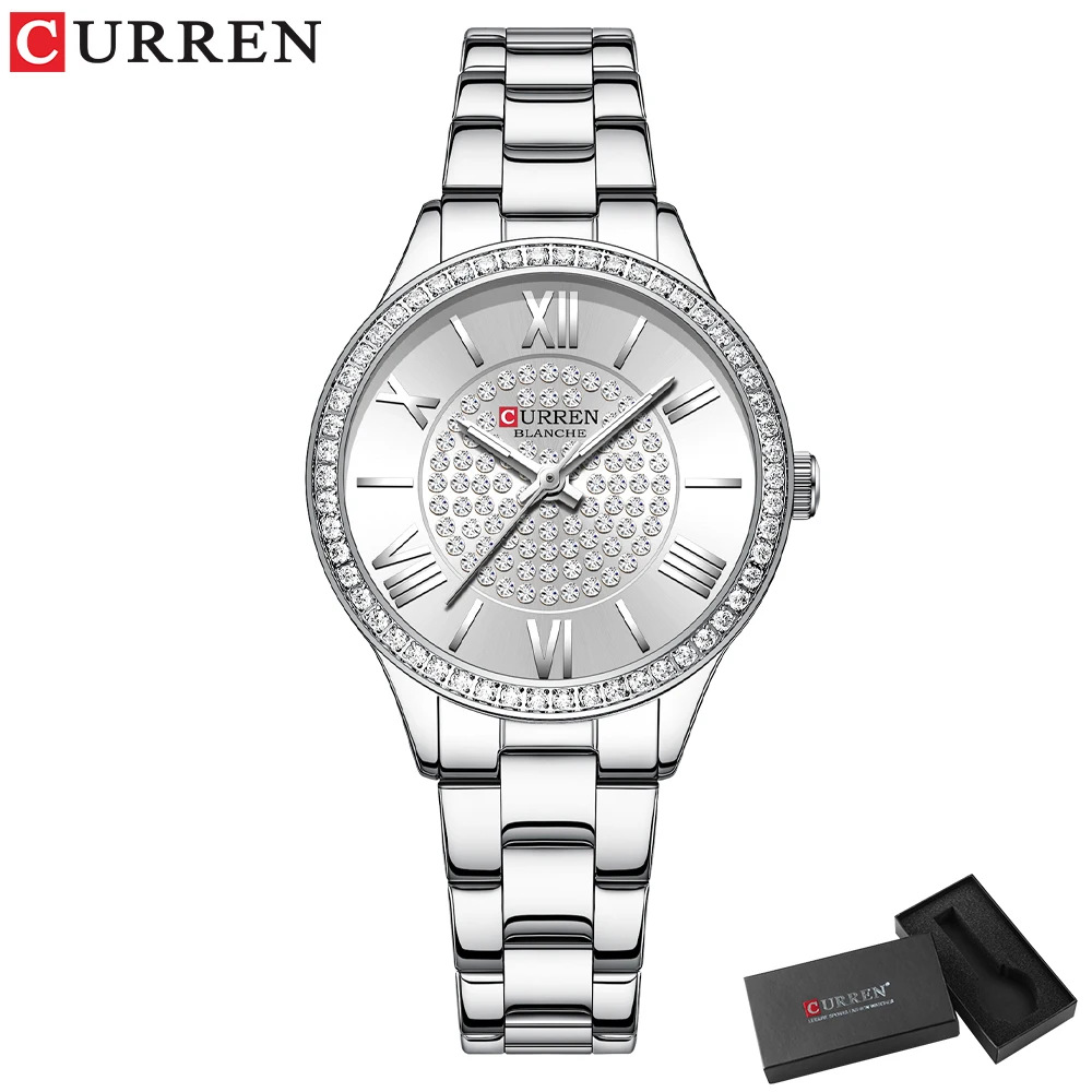 Curren Luxus Strass Rose Zifferblatt Mode Uhren mit Edelstahl band neue Quarz Armbanduhren für Frauen 10