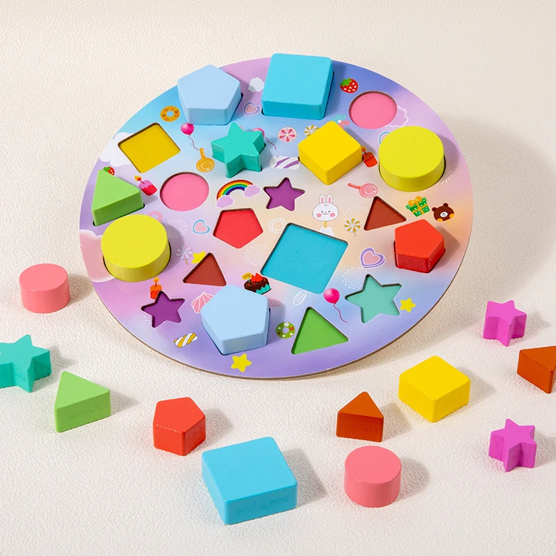 Planche de correspondance de couleurs et de formes de gâteau d'anniversaire en bois, ensemble de jouets éducatifs et interactifs, puzzle en forme de couleur assortie, Montessori