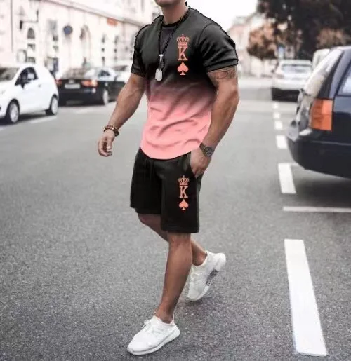 Summer Sportswear Trend Men King 3D Printed Tracksuits Clothing Casual Shorts+tshirts Set Sweat Suits Summer Tracksuit Men Sets