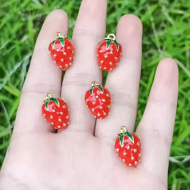 10Pcs Sweet Enamel Multi Strawberry Pendant Fashion Making Earrings Necklace/Bracelet Enamel Charm Jewelry Accessory