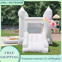 Castillo inflable blanco pequeño de casa de rebote con soplador, puente de castillo hinchable de PVC para niños de 1 a 6 años, fiesta de cumpleaños y boda