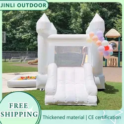 Small White Inflatable Bounce House Castle with Blower PVC Bouncy Castle Jumper for Kids 1-6 Years Birthday Wedding Party