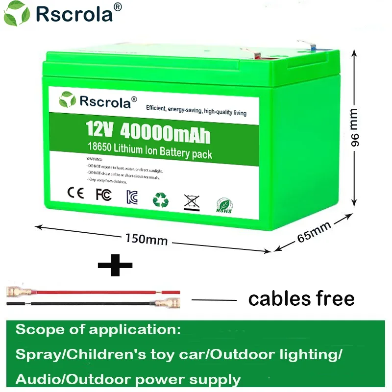 Li-ion 12V 40Ah 30Ah 20Ah 18650 Lithium Rechargeable Battery Pack for Sprayer Kids Electric Toy Car Scale Access Control+Charger