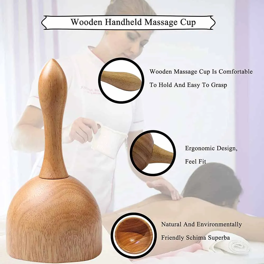 Wooden Handheld Massage Cup,Wooden Swedish Cup, Lymphatic Drainage Massage Tool,for Body Sculpting Anti-Cellulite Gua Sha