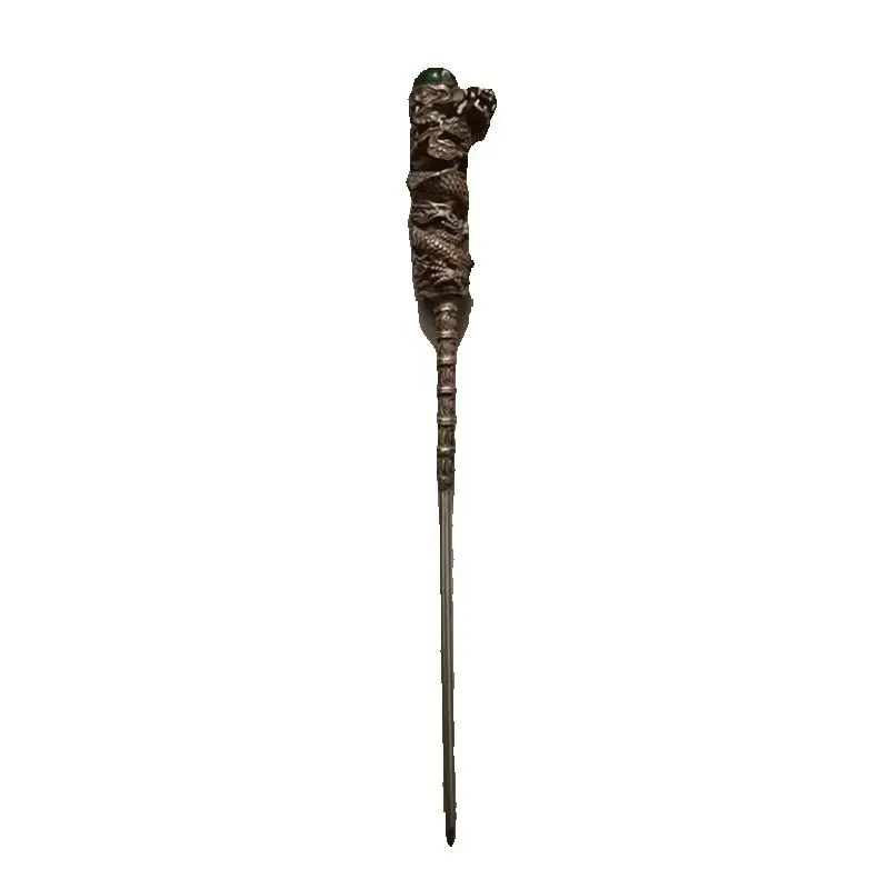 

Chinese Old Craft Made hairpin,Hand inlaid Green Jade bead Xizang silver Dragon hairpin