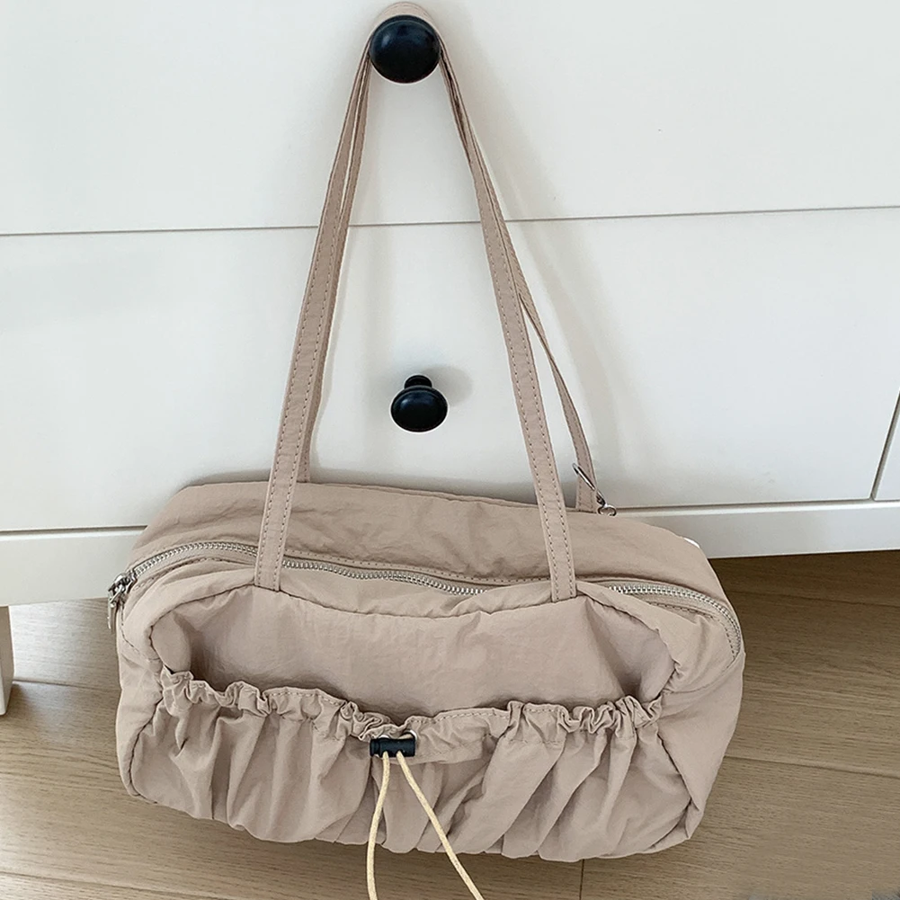 

Fashion Pleated Shoulder Bag Drawstring Underarm Pouch Large Capacity Travel Top-Handle Bags Lightweight Casual Tote Handbag
