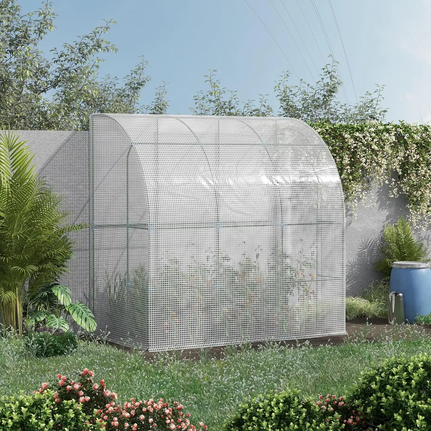 

7x4x7ft Lean-to Walk-in Greenhouse PE Cover Roll-up Window Outdoor Plant Nursery, Custom