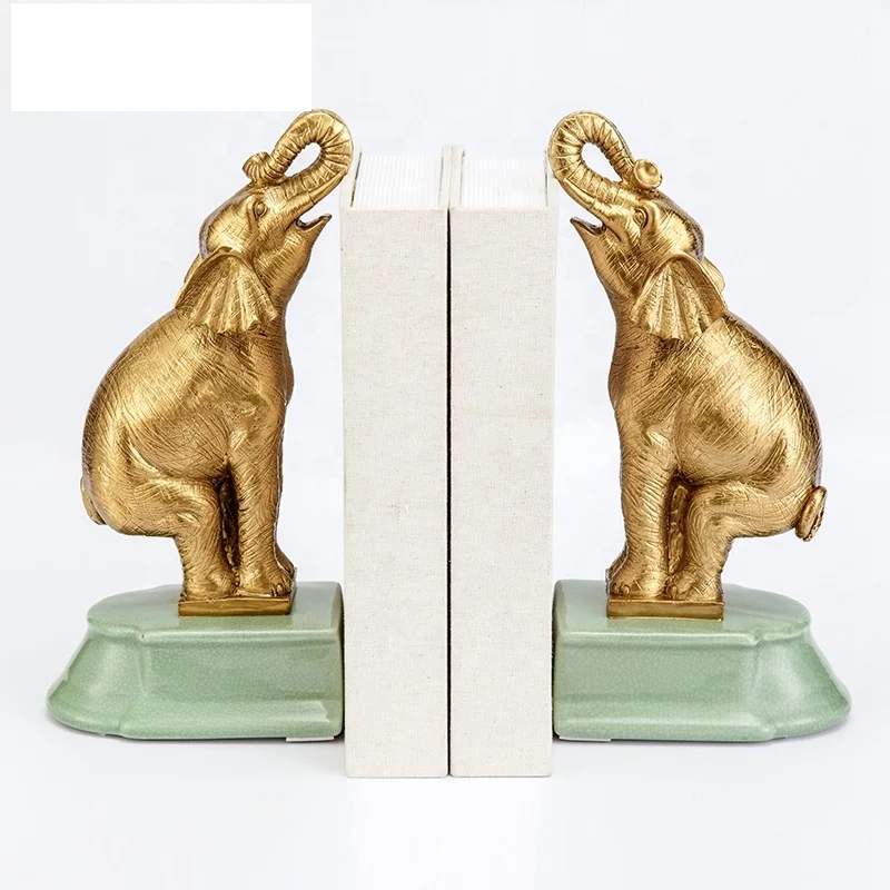 Luxury Business Ornaments Pure Copper Elephant with Marble Base Book Holder Desk Book End Ornaments Accessories Statue