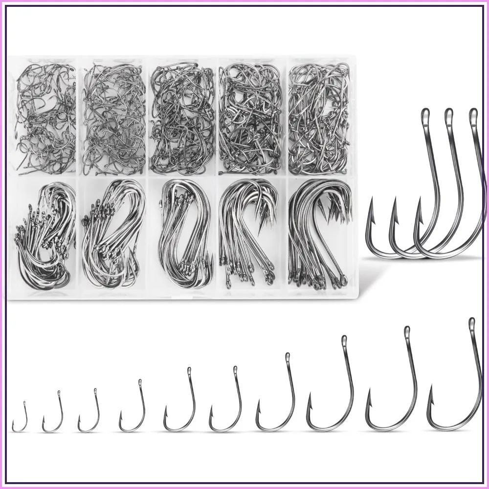 

500Pcs/90Pcs Carbon Steel Fishing Hooks, Circle Hooks Assortment for Saltwater Freshwater Ice Fishing, Multi Size for Catfish Trout Bass Octopus