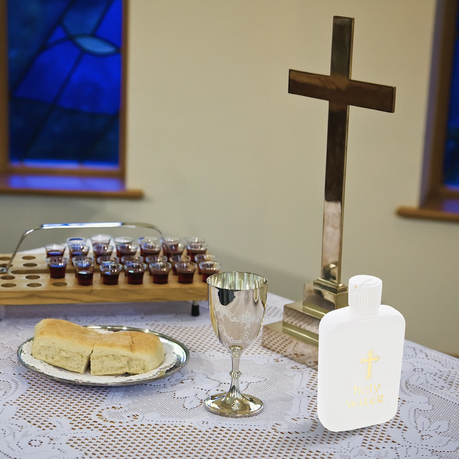 

6Pcs Holy Water Bottles Plastic White Lightweight Safety Cap Portable Refillable Church Baptism Exorcism Jesus Cross