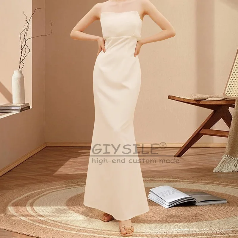 GIYSILE Aangepaste witte trouwjurk Eenvoudige satijnen Hepburn windtaille Fishtail mouwloze formele dames elegante avondjurken