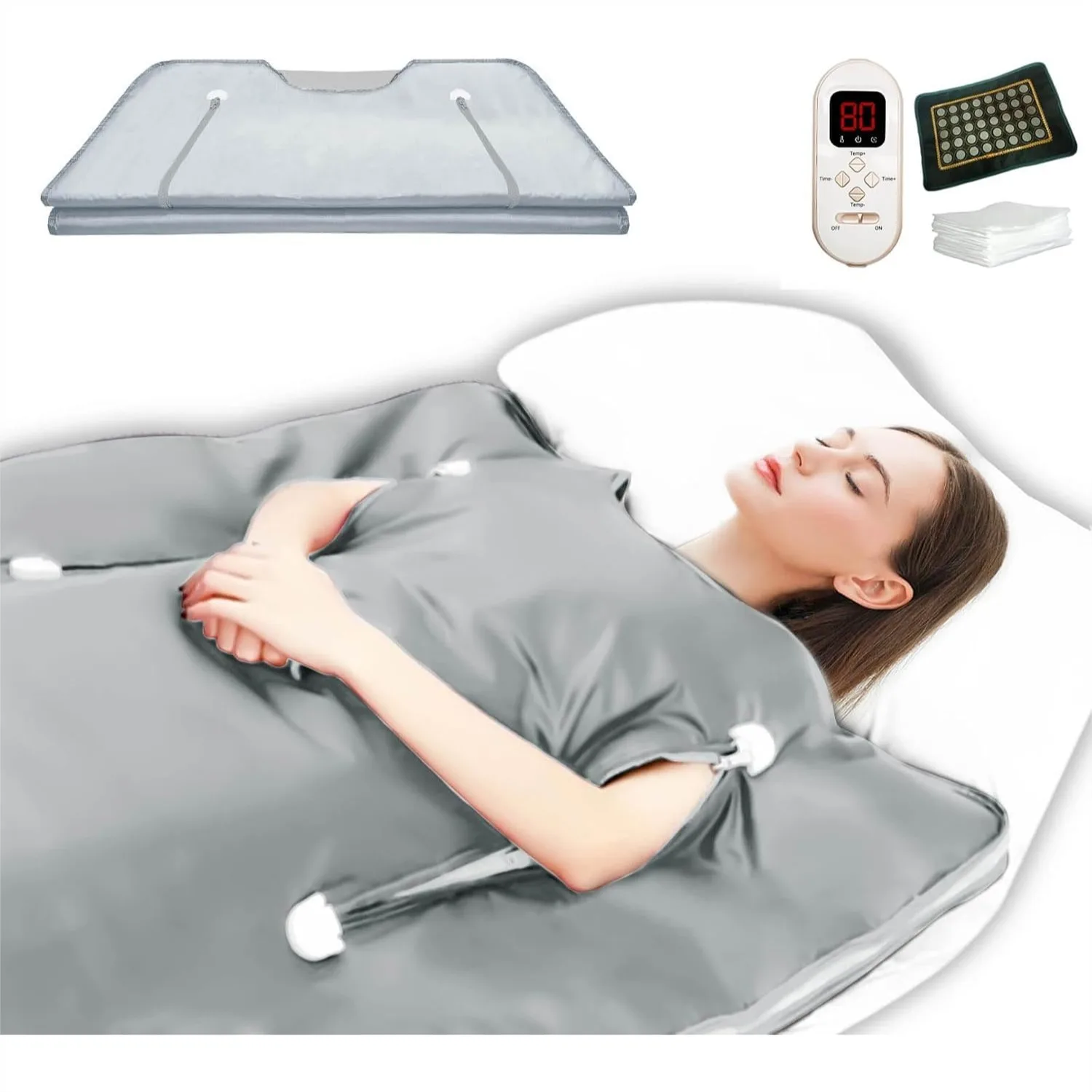 Infrarot-Saunadecke mit Fernbedienung, Natürliche Jade & Turmalin Entgiftungs-Wärmetherapie, Verbessertes Oxford-Gewebe für Wellness zu Hause