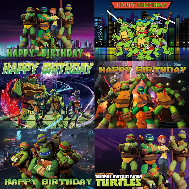 Teenage Mutant Ninja Turtles Happy Birthday Backdrop Cloth Boy Kids Birthday Theme Party Tortoise Banner Background Party Supply