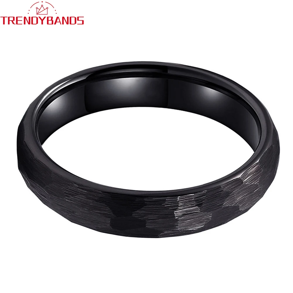 Men's Women's Wholesale Black Hammered Tungsten Cabide Wedding Band Engagement Rings Fashion Jewelry Domed Brushed Finish