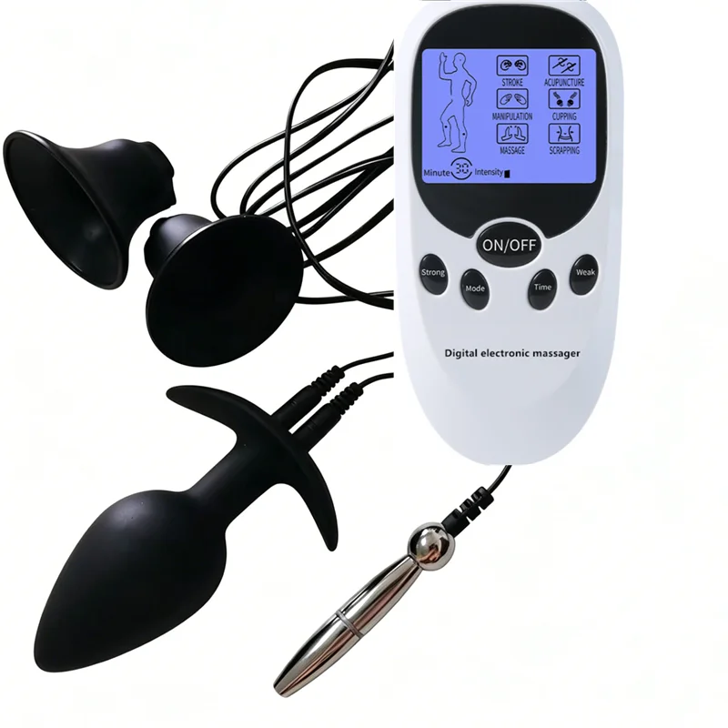 Horse Eye Rod Metal Urethral Sounding Dilator Silicone Anal Plug Breast Sucker Pumps 6 Modes Electric Shock Sex Toys for Men