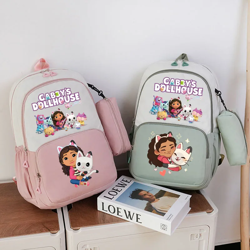 

Gabby Dollhouse Backpack Pencil Case Cartoon Anime Large Capacity Schoolbag Pen Bag Set Student Youth Bookbag Stationery Gifts