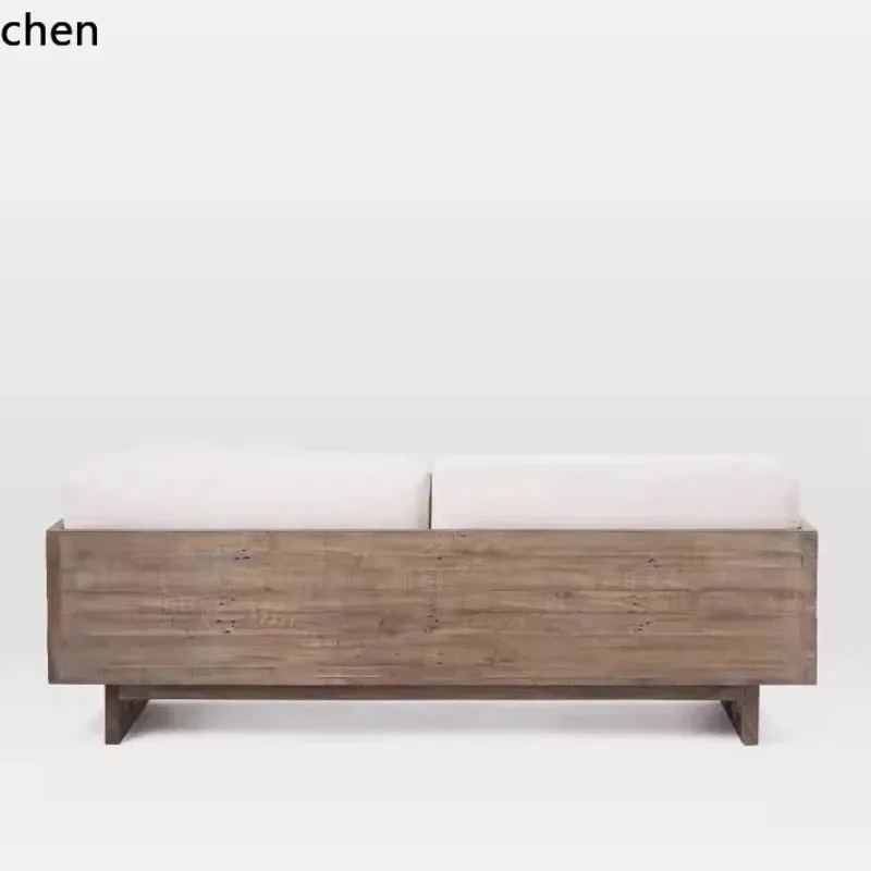 SA-10  Vintage Solid Wood Sofa Set In Wabi-Sabi Style For B&Bs And Hotels, Fabric Sofa With Natural Wood Frame