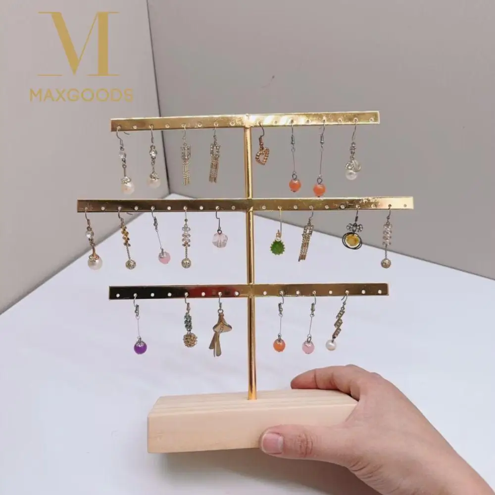 

52-отверстий, подставка для сережек, деревянная основа, экономия места, стеллаж для хранения ювелирных изделий, металлическое ожерелье, браслет, ножной браслет, держатель-гвоздик, настольный