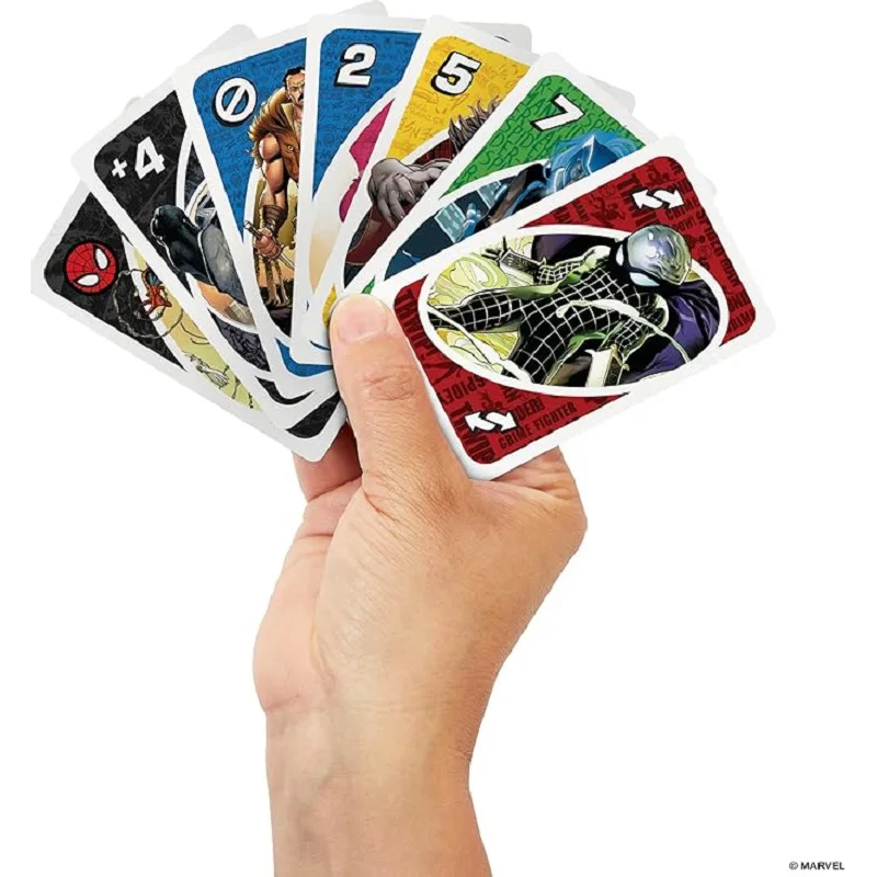 Mattel Games UNO Spider Men juego de cartas para Noche Familiar con gráficos temáticos de programa de Tv y una regla especial para 2-10 jugadores