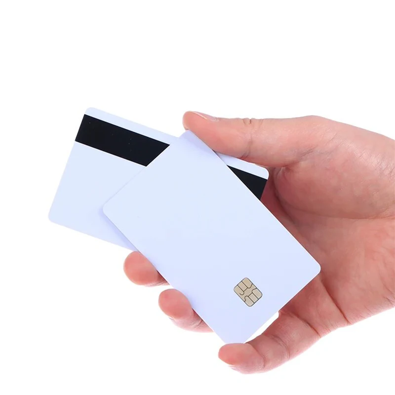 10pcs Free shipping Blank magnetic stripe plastic smart card with SLE4442 contact IC chip