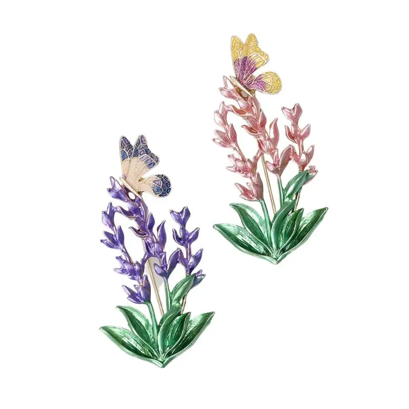 جميلة سخية سبائك المينا الخزامى فراشة بروش للنساء سيدة 2-color المينا الزهور والحشرات مكتب الحفلات بروش