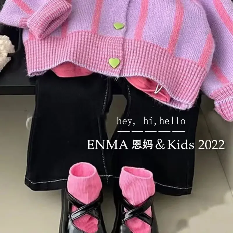 2022 Sweater Cardigans O-neck Collar Patchwork Cotton Soft Warm Simple Fashion Casual Comfortable Autumn Children Girls