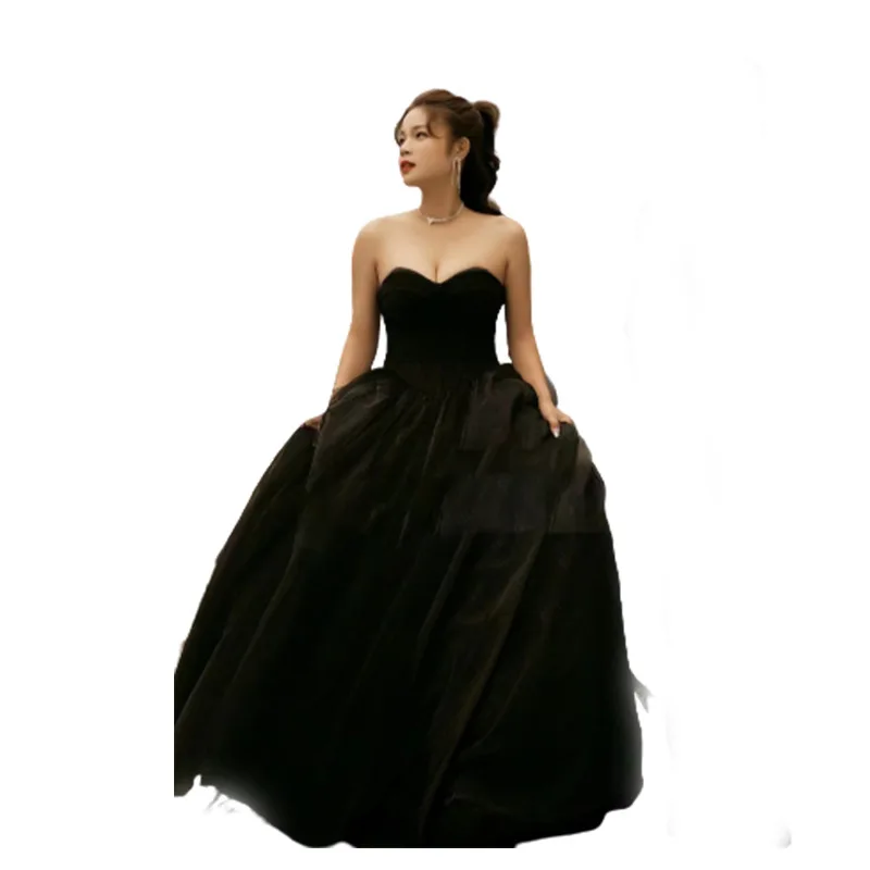 Vestido de baile preto vestidos de casamento 2023 novo sexy sem alças robe de mariee simples até o chão tule sukienka slubna personalizado