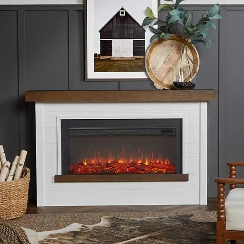 Electric Fireplace Heater Mantel Remote Control Realistic Flames Timer Safety Certified 1000 sq ft Heat Output 5100 BTU's