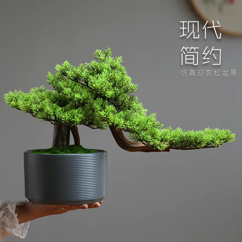 Welcome Pine Bonsai Decoration Imitation Plant Porch Cabinet Room Hotel Fake Pine Bonsai Landscape