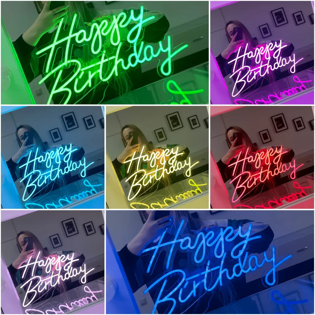 Happy Birthday 30 Inches LED Neon Lighted Sign Transparent Acrylic Base Neon Sign for Birthday Backdrop Decor Party Favors