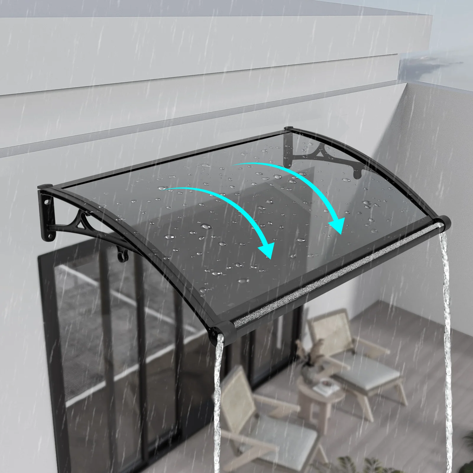 Upgraded Door Awning Canopy with Enlarged Gutters and UV Protection, 40.15x24.4x5.9in, 9.92lbs 110.23lbs Load Capacity for Porch Window Garage view 2