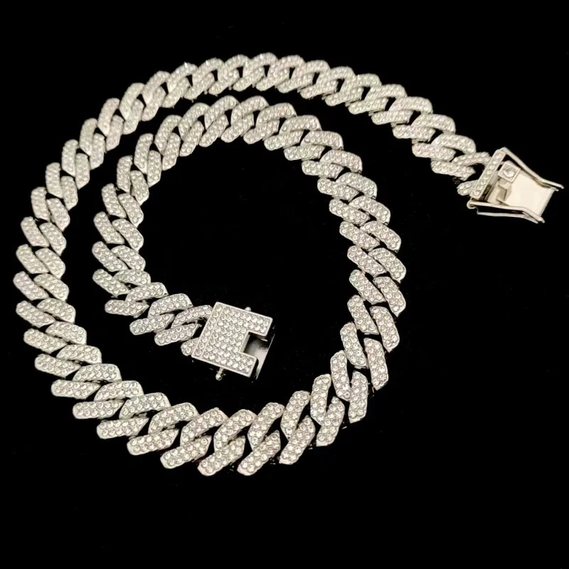 

wholesale price 13/14mm miami cuban link choker necklace hip hop bling rhinestone jewelry accessories for men women