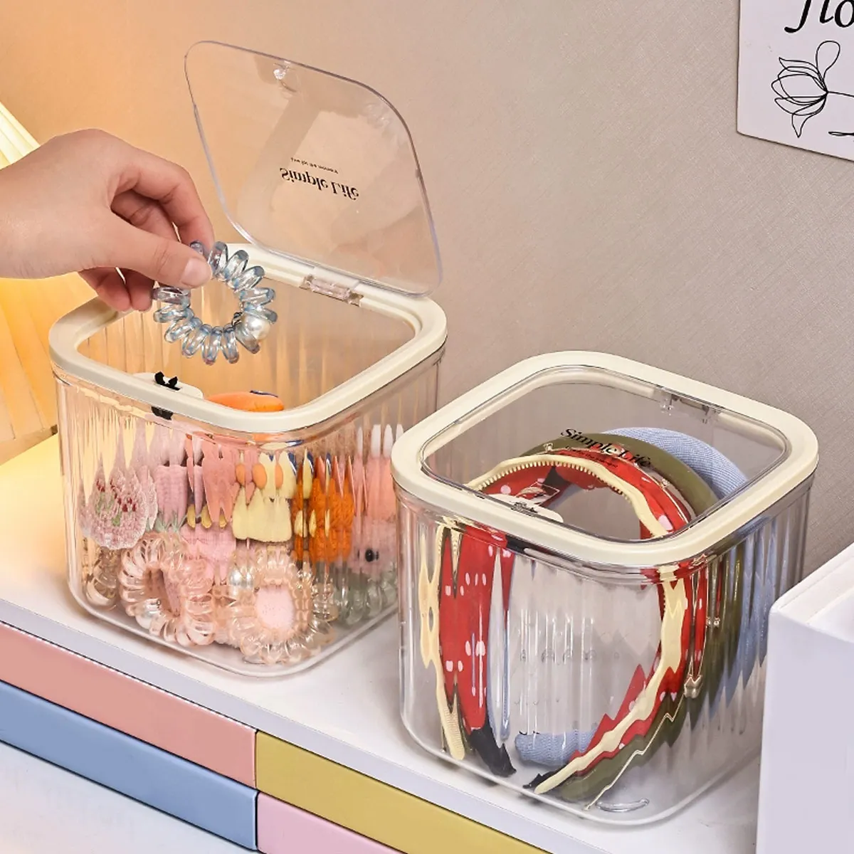 Hair Accessories Organizer Storage Box Large Capacity Transparent Dust-Proof for Headband Bows Jewelry Cotton Swab Organization