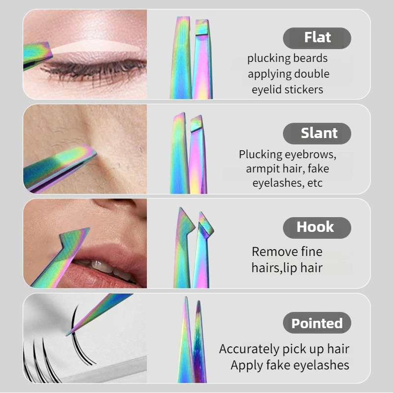4pcs set Colorful Precision Eyebrow Tweezers, Stainless Steel Seamless Eyebrow Clips Multi-Functional Eyebrow Pliers