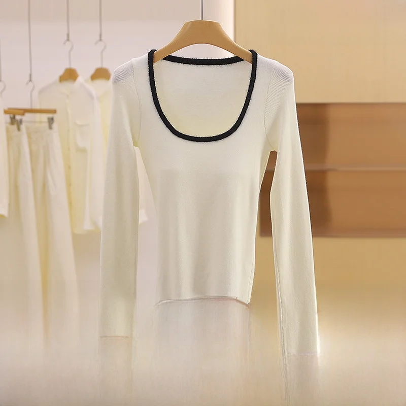 

Slim Fit Color Blo Collar Knitwear Brand Women's Faion 2025 New Autumn Season Overhead Pullover Versatile Knitted Sweater