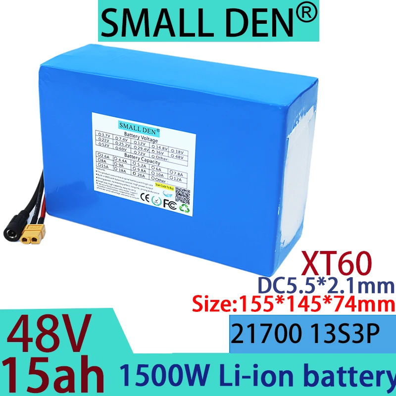 Brand new 48V 15Ah 13S3P 21700 lithium battery pack 1500W off-road vehicle electric vehicle customizable 30A BMS+54.6V2A charger