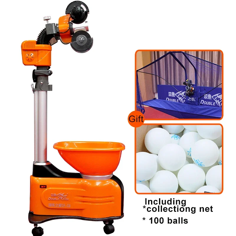 Server da ping pong multi-rotazione originale Double Fish, macchina per servire palline da ping pong con raccolta automatica