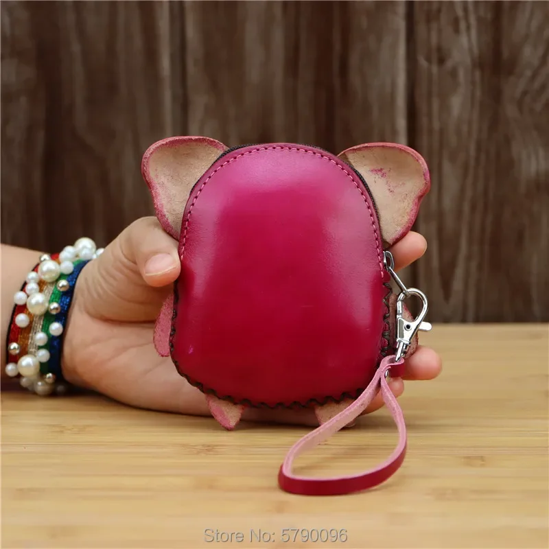 Leather piggy mini cosmetic bag coin purse leather card case key case clutch bag children cartoon animal clutch