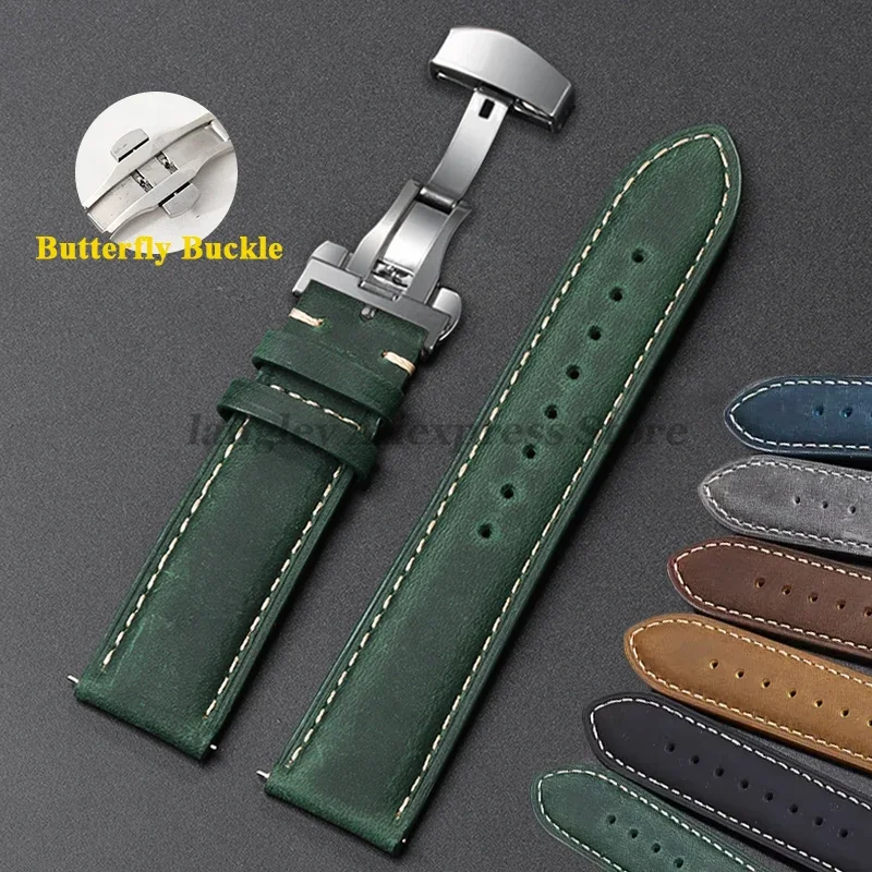 

Stitching Cowhide Strap 14/16/18/20/22/24mm for Huawei Watch GT4/GT3 46mm Bracelets for Seiko Vintage Leather Butterfly Buckles