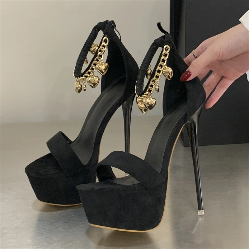 Women's Sandals Summer Extreme Stiletto High Heels Designer Metal Chain Woman Shoes Fashion Chunky Platform Buckle Strap Shoes