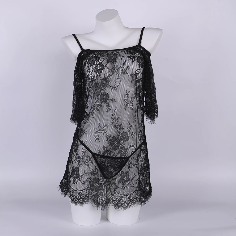 

Women Sexy Underwear Lace Nightdress Night Dress V Neck Sleeveless See-through Nightgown Exotic Backless Loose Lingerie Female