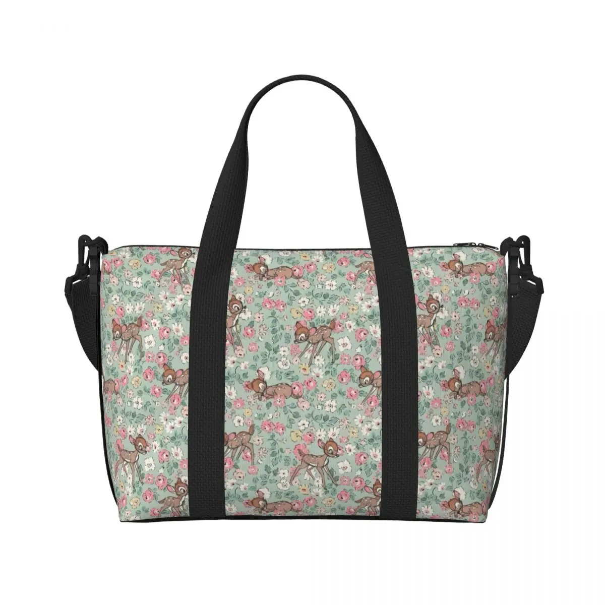 حقيبة حمل مخصصة من بامبي للنساء ذات سعة كبيرة ولطيفة على شكل غزال على الشاطئ وصالة الألعاب الرياضية