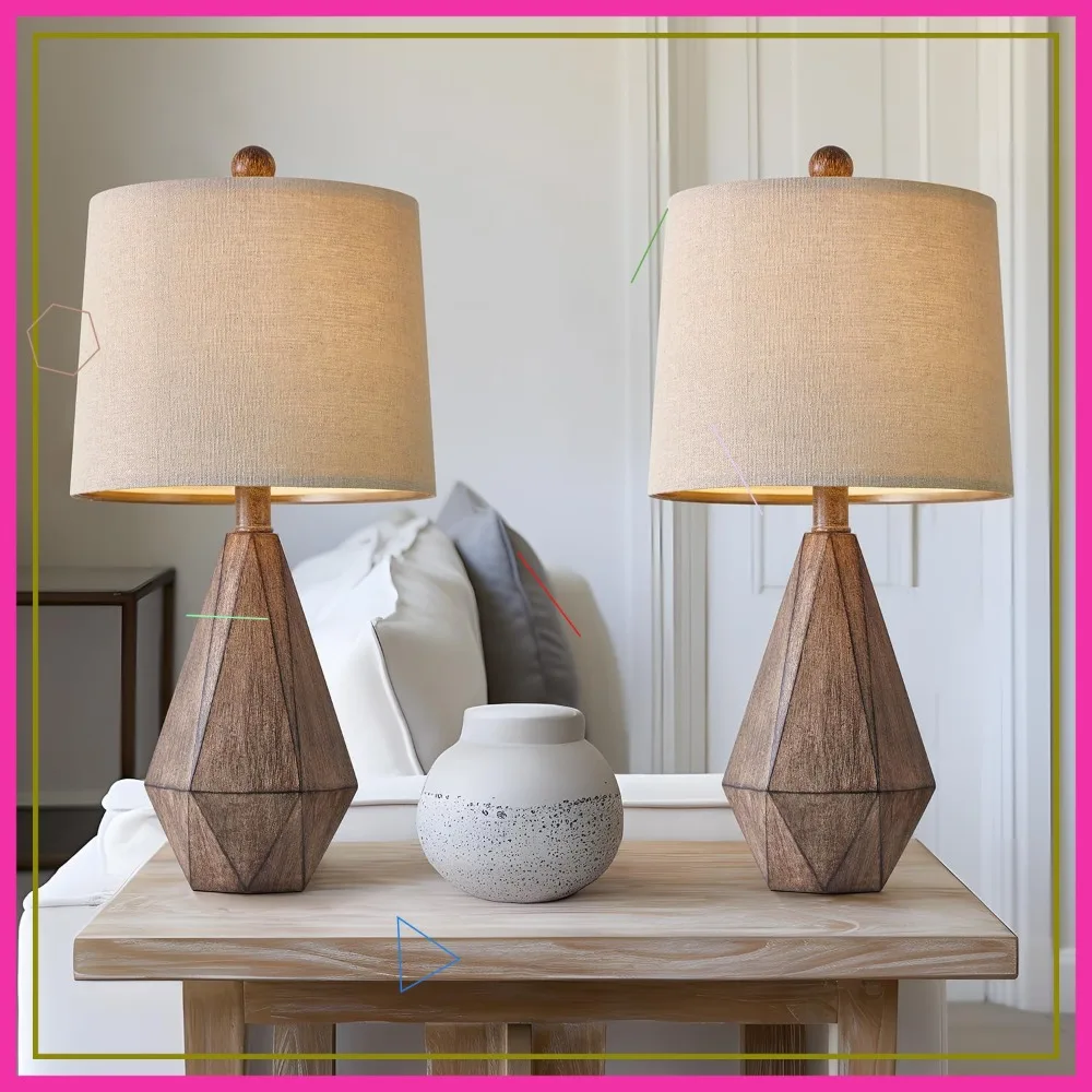 

Набор из 2 ретро-настольных ламп в стиле фермерского дома, 20,25 дюймов - деревенские льняные прикроватные лампы для гостиной, спальни, офиса