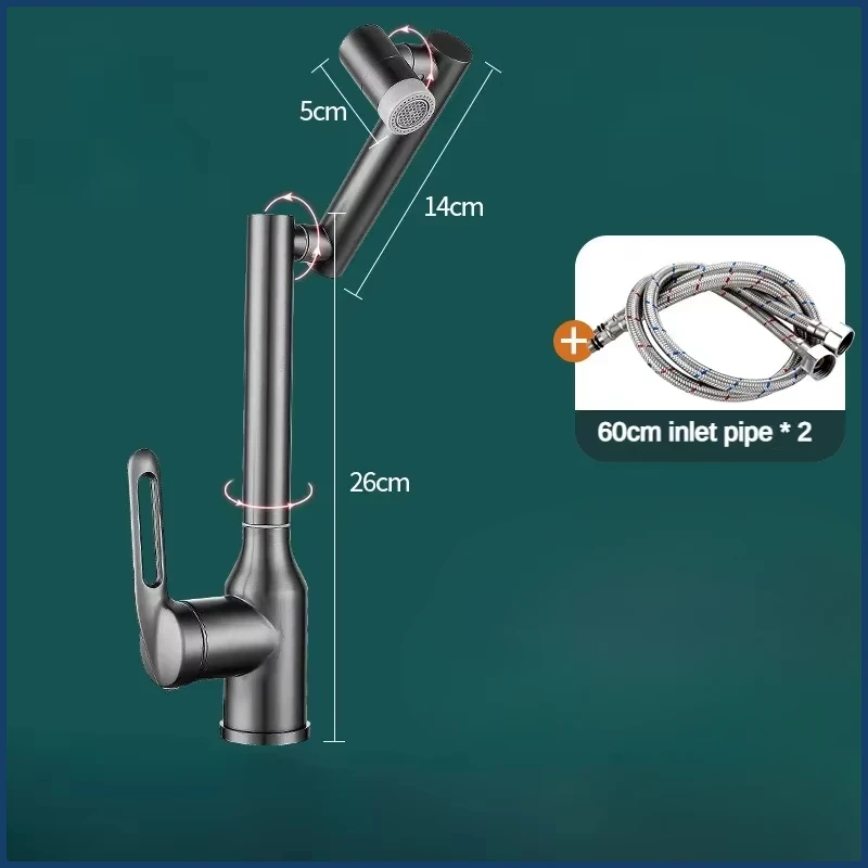 2 Function Stream Spraying Brass Sink Faucet Single Handle Single Hole Vertical 360° Rotation Doldable Lift Kitchen Gourmet Tap